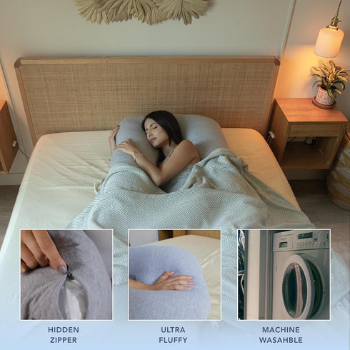 Pharmedoc Pregnancy Pillows, U-Shape Full Body Pillow - Solid Removable Jersey Cover - Grey Pregnancy Pillows