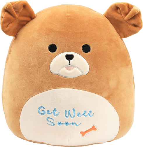 Easfan 13'' Brown Get Well Soon Puppy Plush Pillow, Soft Cute Shar Pei Dog Gifts for Kids Patient Feel Better for Women