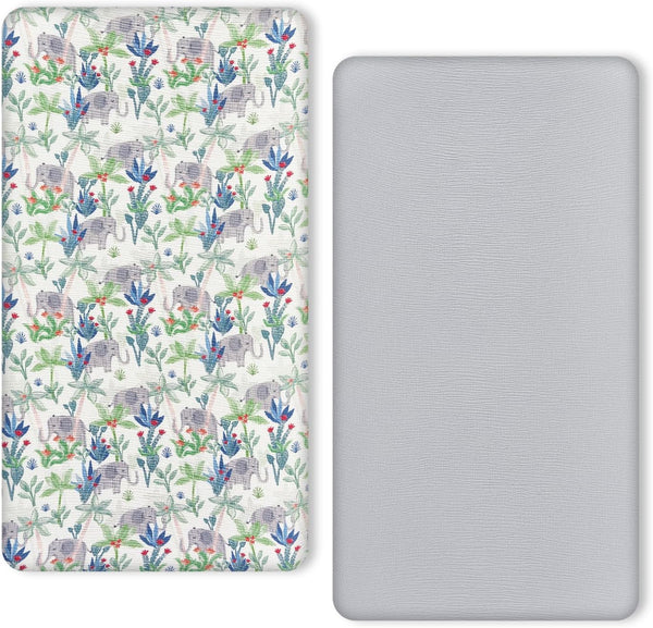 TILLYOU Muslin Crib Sheets for Boys and Girls 2 Pack, Neutral Soft