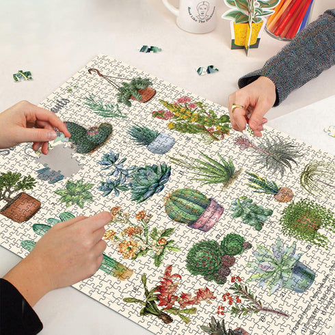 Vintage Succulent Puzzles for Adults - 1000 Pieces - Cactus Jigsaw Puzzle Featuring 23 Succulent Plants