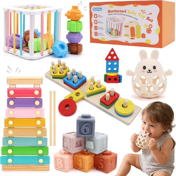FlufiFiea Baby Toys for 6-18 Months, 5-in-1 Montessori Educational Toy Set with Soft