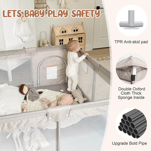 47x47inch ZEEBABA Baby Playpen with Mat, Playpen for Babies and Toddlers, Small Baby Play Pens, Play Yard for Infants
