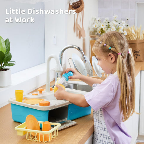 lalalark Color Changing Play Sink with Running Water, Kids Sink Toy with Electric Dishwasher, Chopping Sounds