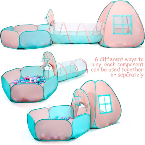 3 in 1 Pop Up Kids Play Tent with Tunnel and Ball Pit, Indoor/Outdoor Playhouse for Kids, Boys, Girls, Orange