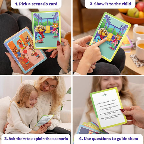 Pack 120 4+ Who What Why Mega Conversation Cards for Kids Counseling & Speech Therapy Materials with Picture Cards & Wh