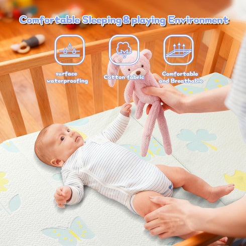 Jelumonpe Pack 38"x26"x1.5",Trifold Pack and Play Mattress Portable n Play Mattresses with Carry BagWaterproof Playpen