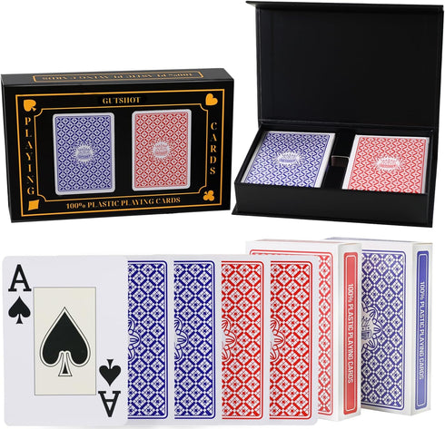 GUTSHOT Playing Cards - Waterproof Deck with Spill-Proof Design, Pack of 2 (Blue & Red)