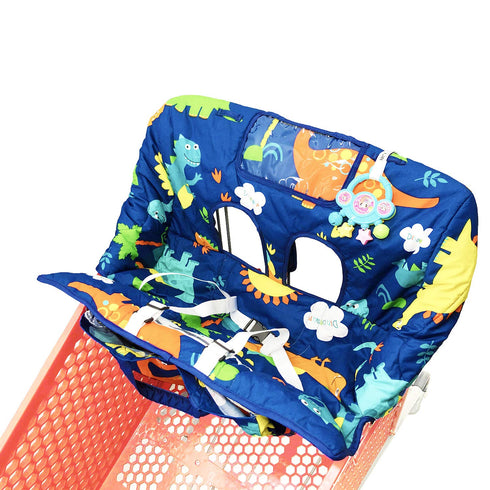 HIVVI 2-in-1 Portable Grocery Cart Seat Cover and Baby Highchair Cover (Navy Blue Dinosaur)