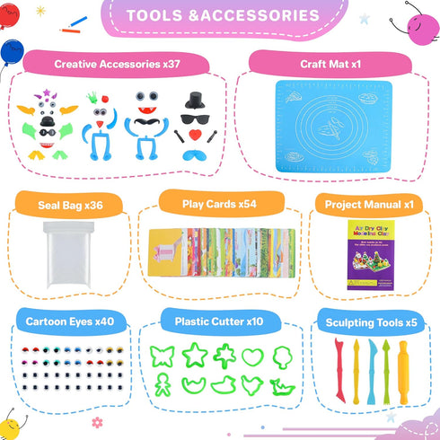 Air Dry Clay, 42 Colors Modeling Clay for Kids, DIY Molding Clay Kit with Sculpting Tools, Arts and Crafts