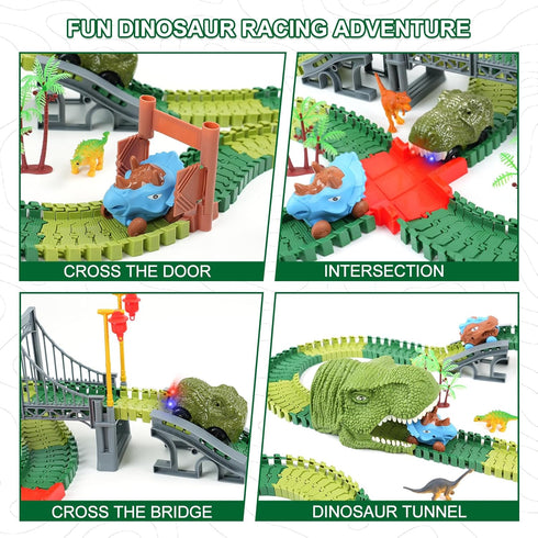 3 4 5 6 7 Set Dinosaur Track Toys for Kids - Best Birthday Gifts for Year Old Boys, Flexible Race Car Track with Light
