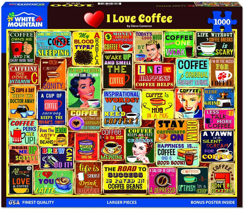 I Love Coffee Jigsaw Puzzle - 1000 Pieces by White Mountain Puzzles for Adults