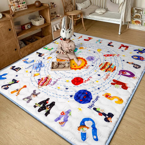 Mfmiudole 71"59" Solar System Baby Gyms Playmats for Playpen Giant Space Rug Planets, ABC Alphabet Learning Mat