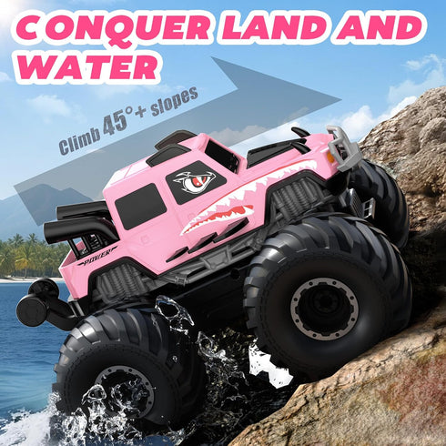 360Rotate 4x4 2.4GHz 6 7 8 9 10 11 12+,Pink NQD Monster Truck Toys, Waterproof RC Truck, Amphibious Remote Control