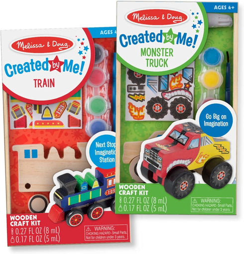 Melissa & Doug Created by Me! Paint & Decorate Your Own Wooden Vehicles Craft Kit, 2 Pack – Monster Truck, Train