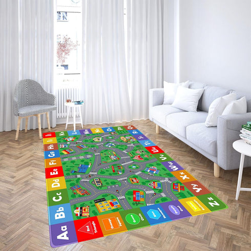 Mishareal Kids Play Mat, Super Soft Car Track Rug, ABC and Shapes Educational Playmat, Non-Slip City Road Traffic