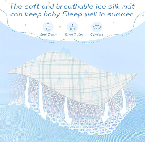 SyXIOP 28" 52" Blue and White Checkered Pattern Cooling Baby Fitted Crib Mattress x Absorbent Crib Bumper Pads