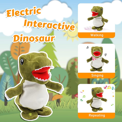 Easfan Talking Dinosaur Toy, Interactive Stuffed Animal that Repeats, Walking Singing Plush Toy (Green, 8’’)
