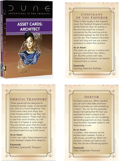 Dune: Asset Cards - Architect Expansion Deck, 56 Cards RPG Expansion for Dune Adventures in The Imperium