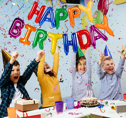 Rainbow Happy Birthday Balloons Banner, 16 Inch Mylar Foil Letters, Reusable Party Decorations