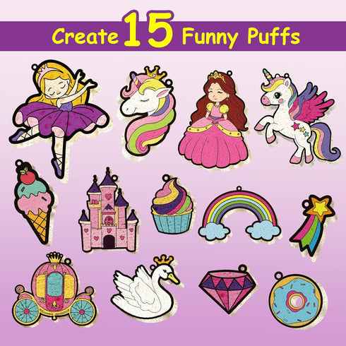 Yrinfay 3D Puffy Paint Kit for Kids - Magic Aqua Princess & Unicorn Puff Art - Foam Texture Painting Gifts for Girls