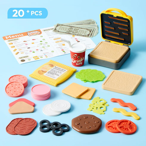 lalalark Set 3 4 5 6 35 Play Food for Year Old Kids, Pcs Kitchen Accessories, Interactive Panini Sandwich Making