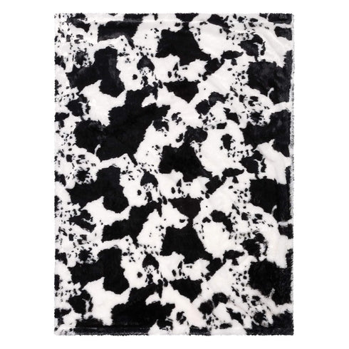 Cow Print Plush Baby Blanket, White Back, Black and White, 30 in x 40 in