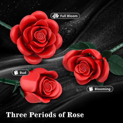 QIFUN Set, 501Pcs Rose Bouquet Flowers Building Red Purple Golden Roses Artificial Flowers Botanical Collection