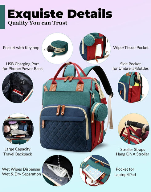 3 1 Backpack Diaper Bag with Changing Station, Waterproof in Diaper with Foldable Changing Pad, Baby Registry Search