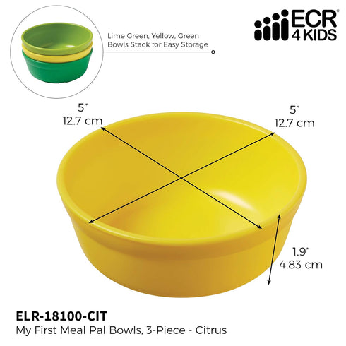 ECR4Kids My First Meal Pal Snack Bowls, Kids Plastic Tableware, Stackable, Dishwasher Safe, 3-Pack Citrus