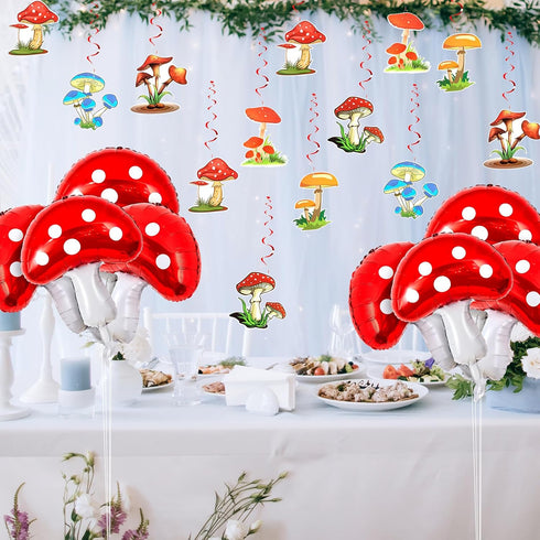 28 31 21 Inch Pcs Mushroom Birthday Party Decorations Hanging Swirls Foil Balloons x Air Floating Balloon Fairy