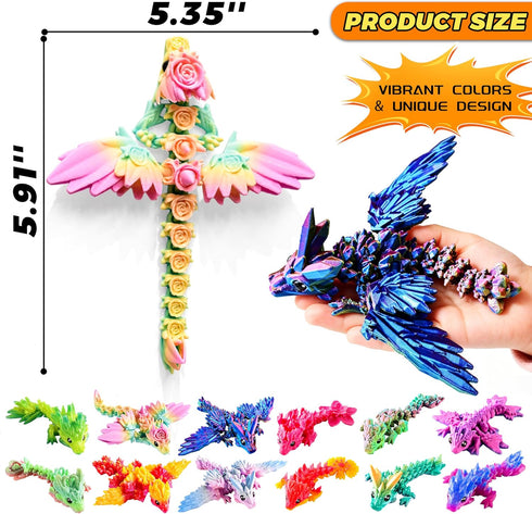12PCS 3D Set, 4.4"-6" Printed Dragon Easter Basket Gifts for Kids Boys, Articulated Flexible Dragons, Home Office Desk