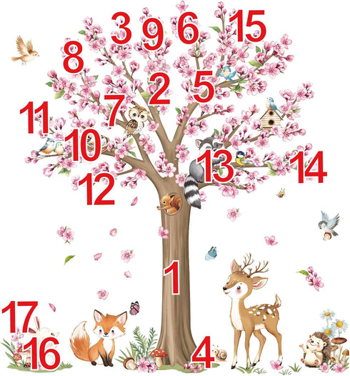 decalmile Woodland Animals Large Flower Tree Wall Decals Cherry Blossom Deer Fox Wall Stickers Baby Nursery Kids