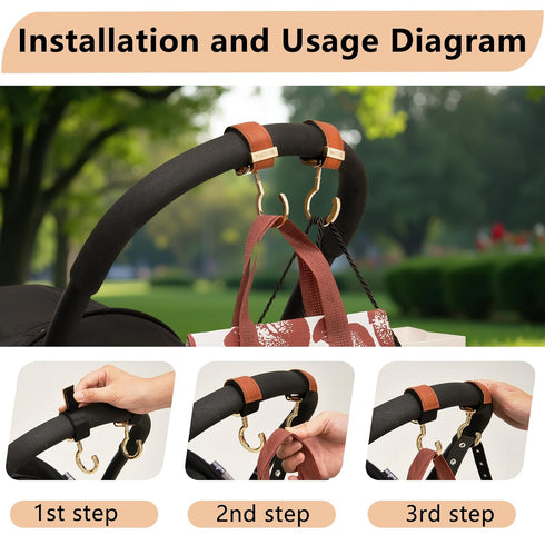MTTBmrt 2 Pack Clip|360 66lb Stroller Hooks,Strong Synthetic Leather Hook-and-Loop Fastener&High-Quality Metal