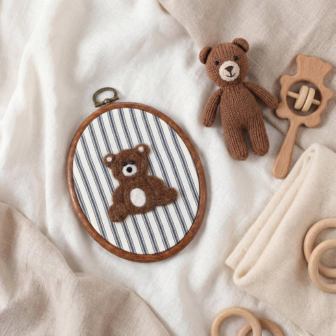 Chunful Felted Blue Striped Bear Nursery Wall Decor Cute Wall Art Decorative Artwork for Nursery Themes Bathroom Living
