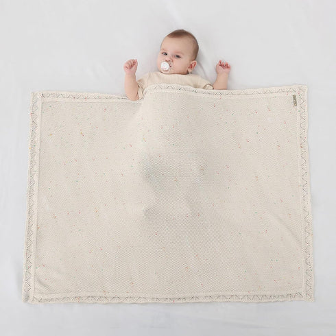 Knitted Baby Blanket, 100% Cotton Receiving Swaddle Crib Stroller Blanket, Shower Gift for Newborns, 40 x 31 (Oatmeal