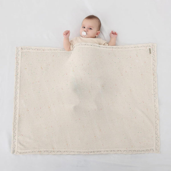 Knitted Baby Blanket, 100% Cotton Receiving Swaddle Crib Stroller Blanket, Shower Gift for Newborns, 40 x 31 (Oatmeal