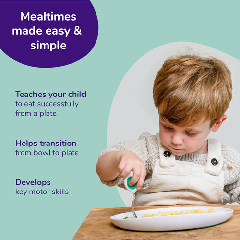 doddl Baby and Toddler Plate with Non-Slip Base, Ergonomic Dishes for Self Feeding, Dishwasher Safe, BPA Free (White &