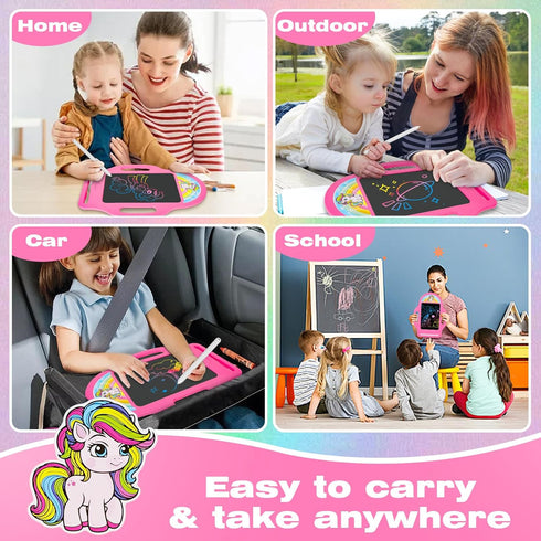 8.5 Inch 2-6, Unicorn LCD Writing Tablet for Kids Drawing Tablet Doodle Board with Handle, Travel Car Toy for Girls