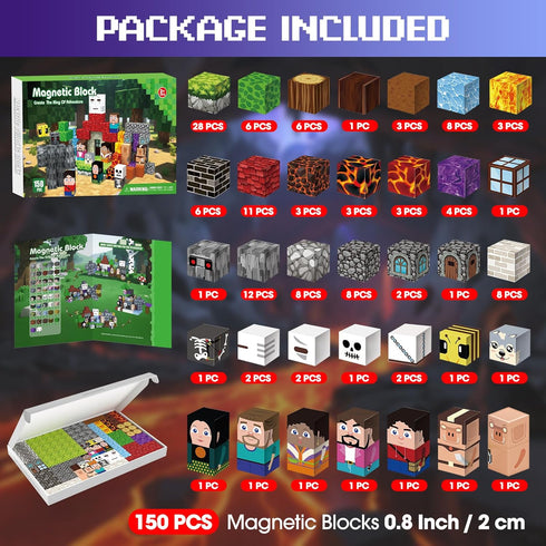 150PCS 3+ Magnetic Blocks, Magnet Tiles Toys for Kids, Magnetic Building Blocks Cubes, STEM Montessori Stacking Magnets