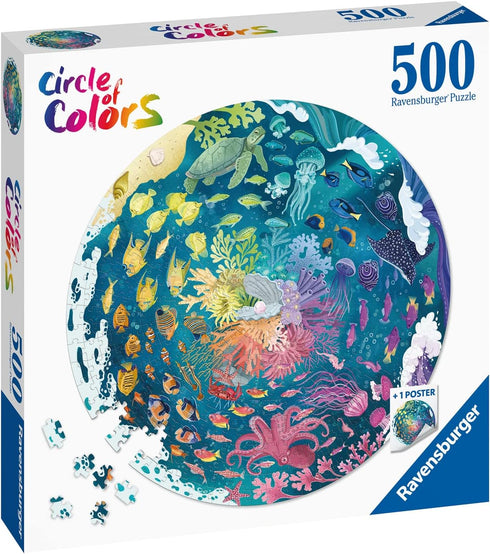 Ravensburger Circle of Colors: Ocean 500 Piece Round Jigsaw Puzzle | Engaging Activity for Kids and Adults