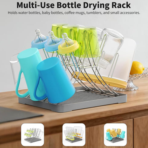 15 Baby Bottle Drying Rack, Space Saving Bottle Drying Tree Rack with Drainboard for Cups, Mugs and Glass, Sports