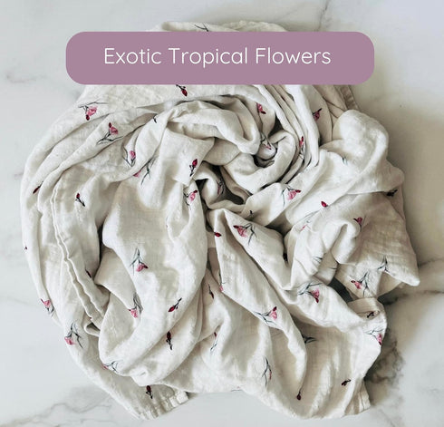 Set, Leyl&Ari Baby Swaddle Blanket Organic Cotton Muslin Receiving Blanket for Newborn (Tropical Flowers/Ombre)
