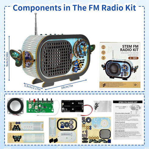 QuesEfflore 814+, DIY Wooden FM Radio Kit, STEM Science Toys for Kids Ages Build Your Own Radio Electronics Circuit