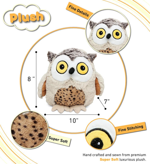 8 Inch DolliBu Plush Owl Stuffed Animal - Soft Plush Huggable Brown Owl, Adorable Playtime Owl Plush Toy, Cute Forest