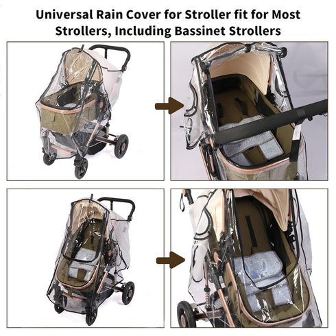 UQBEUQ 4 Stroller Rain Cover, Universal Rain Cover for Stroller with Waterproof Zipper, Clear Travel Weather Shield