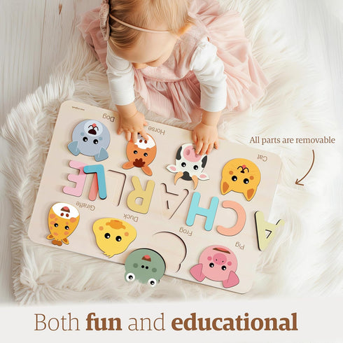 1-3 12 1st Zuzu Puzzle Personalized Name Puzzle for Toddlers | Safari, Farm & Themes | Handmade Wooden Montessori Toy