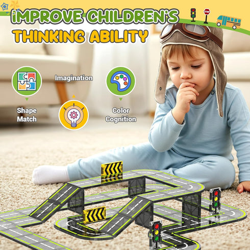 Set, 3+Year HarworLife Magnetic Tiles Road Magnetic Building Blocks for Toddler Kids, Montessori Educational Magnet
