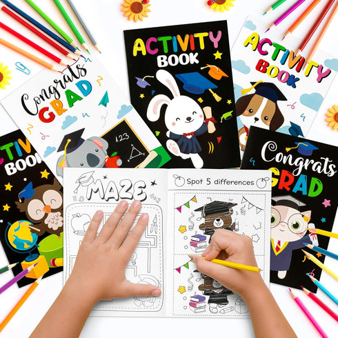 Set BWkoss Kindergarten Graduation Activity Books- Preschool Graduation Theme Mini Games Coloring Booklet for Kids Bulk