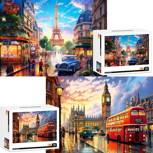 2 Pack Puzzles for Adults 1000 Pieces - Big Ben and Eiffel Tower Difficult Jigsaw Puzzles, DIY Leisure Game