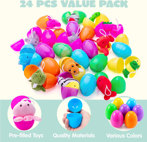 24 Set, JOYIN Pcs Prefilled Easter Eggs with Sea Animal Plush Toy Mini Ocean Toys Creatures Stuffed Keychain for Kids